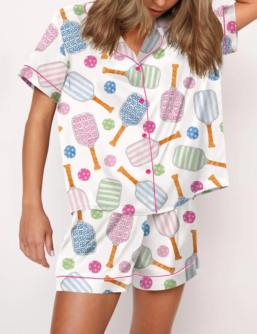 Pickleball Watercolor Satin Pajama Set	