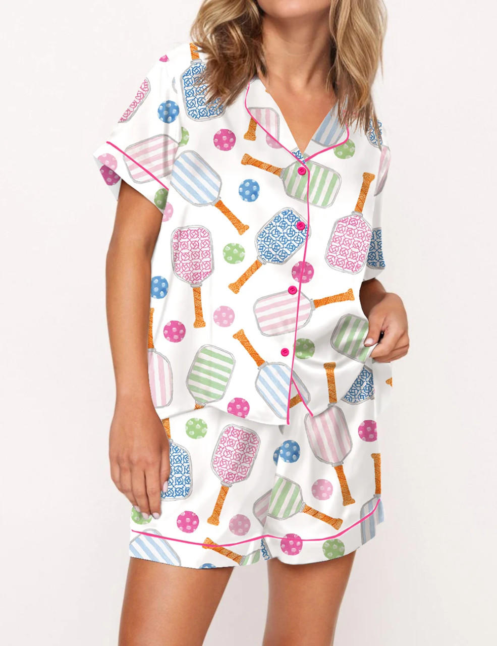 Pickleball Watercolor Satin Pajama Set	