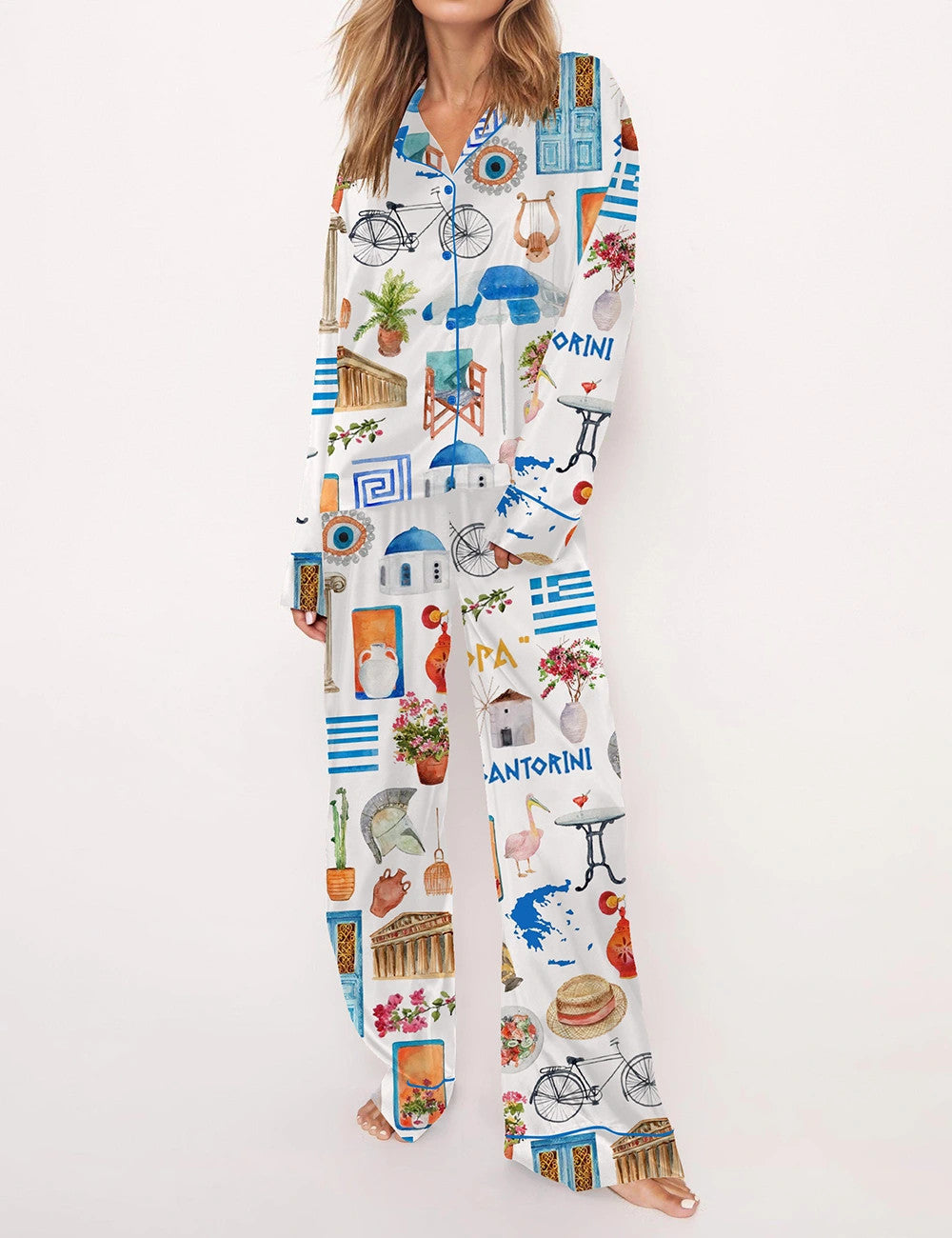 Santorini Greece Travel Pajama Set	