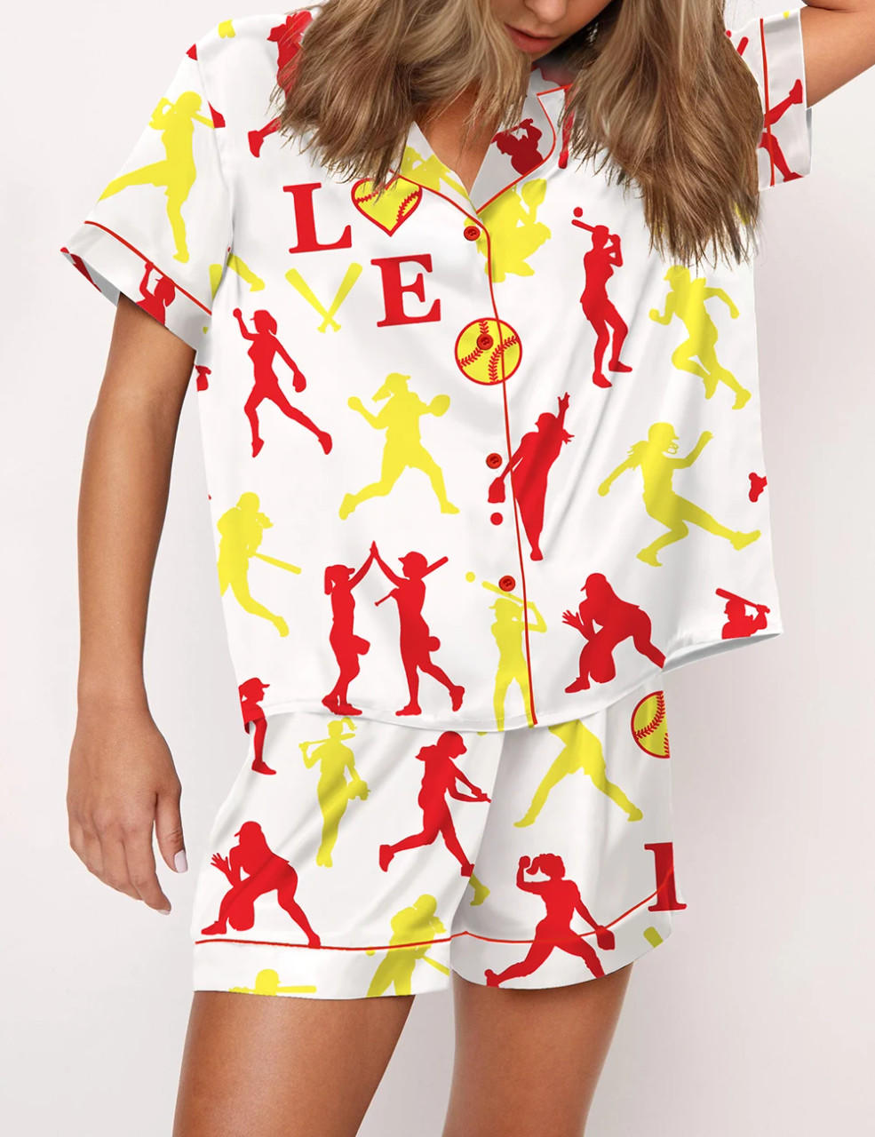 Softball Print Satin Pajama Set	