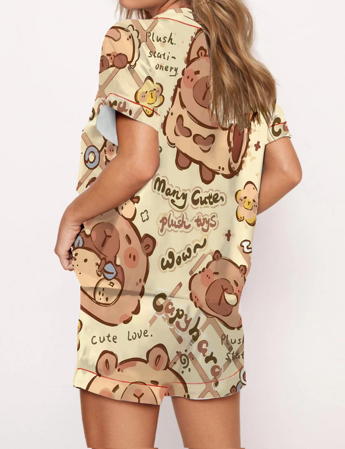 Teddy Bear Satin Pajama Short Set