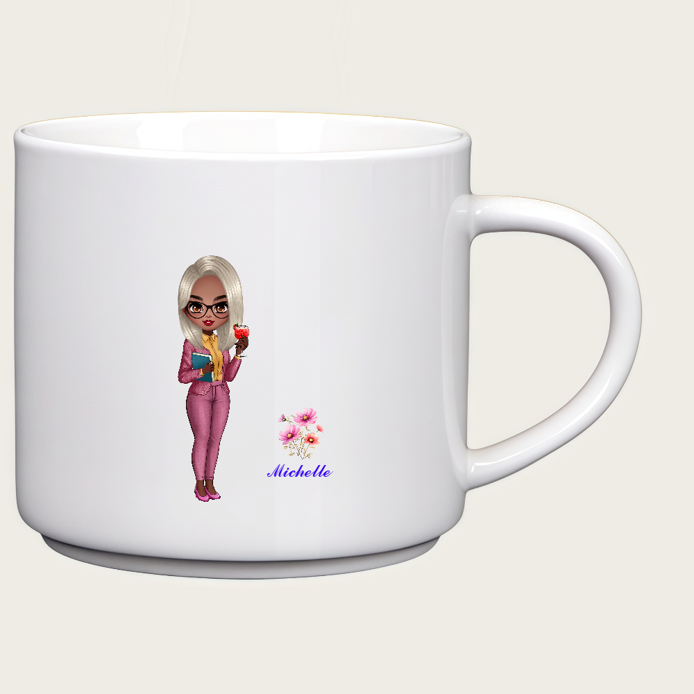 Personalized Teacher Coffee Cup Cartoon Ceramic Mug with Birth Flower and Name Back to School Appreciation Gift for Teacher