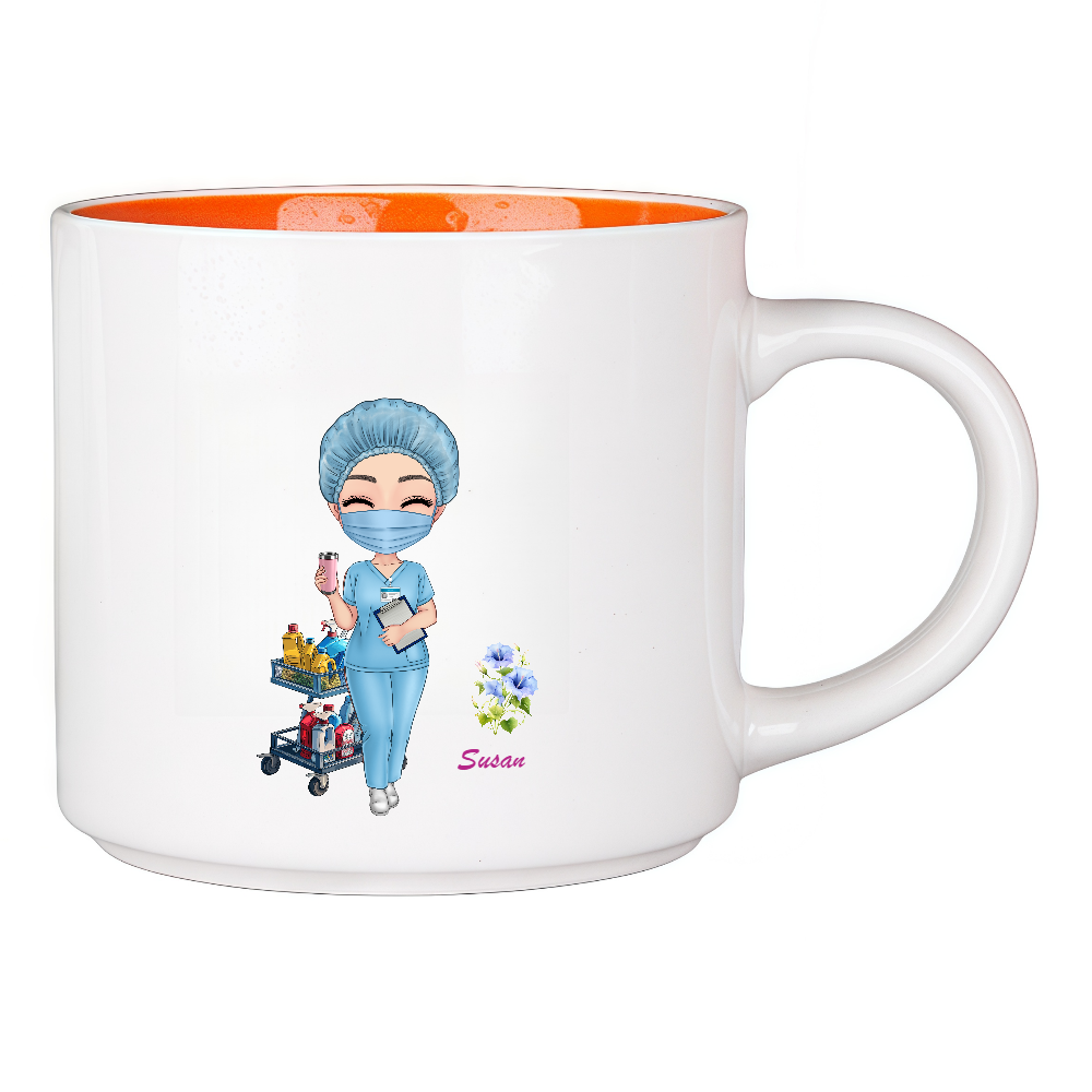 Personalized Doctor Coffee Cup Cartoon Ceramic Mug with Birth Flower and Name