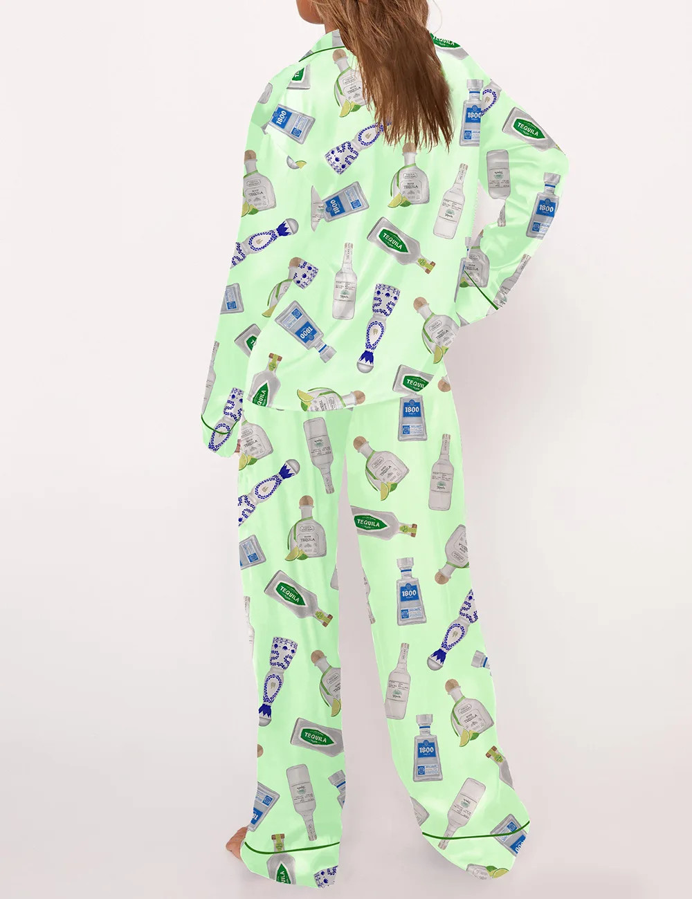 Tequila Bottle Satin Pajama Set For Women	