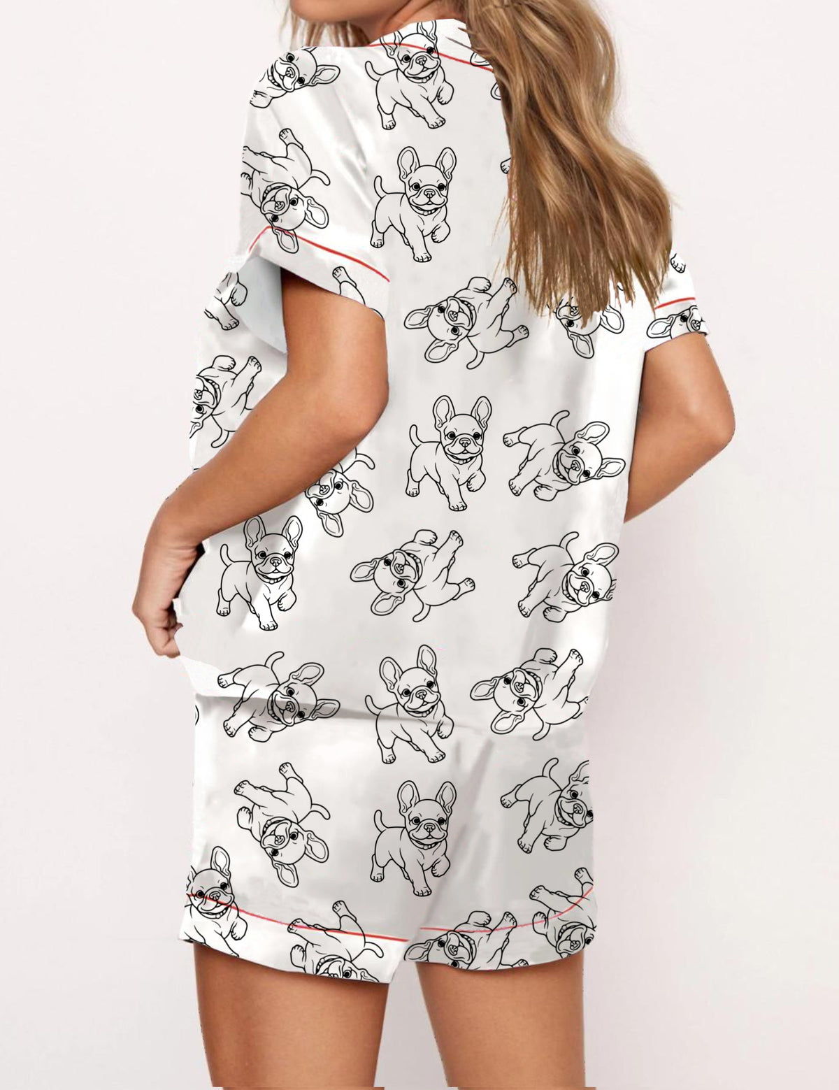 French Bulldog Satin White Pajama Set