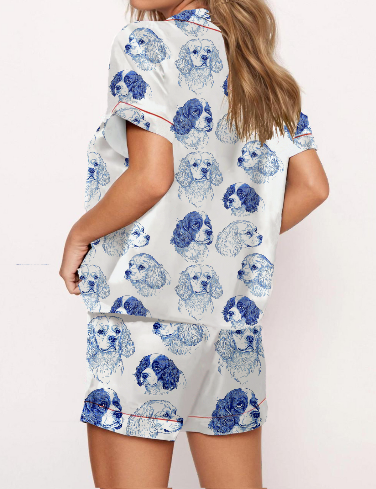 Cavalier King Charles Spaniel Silky Satin Pajama Short Set For Women