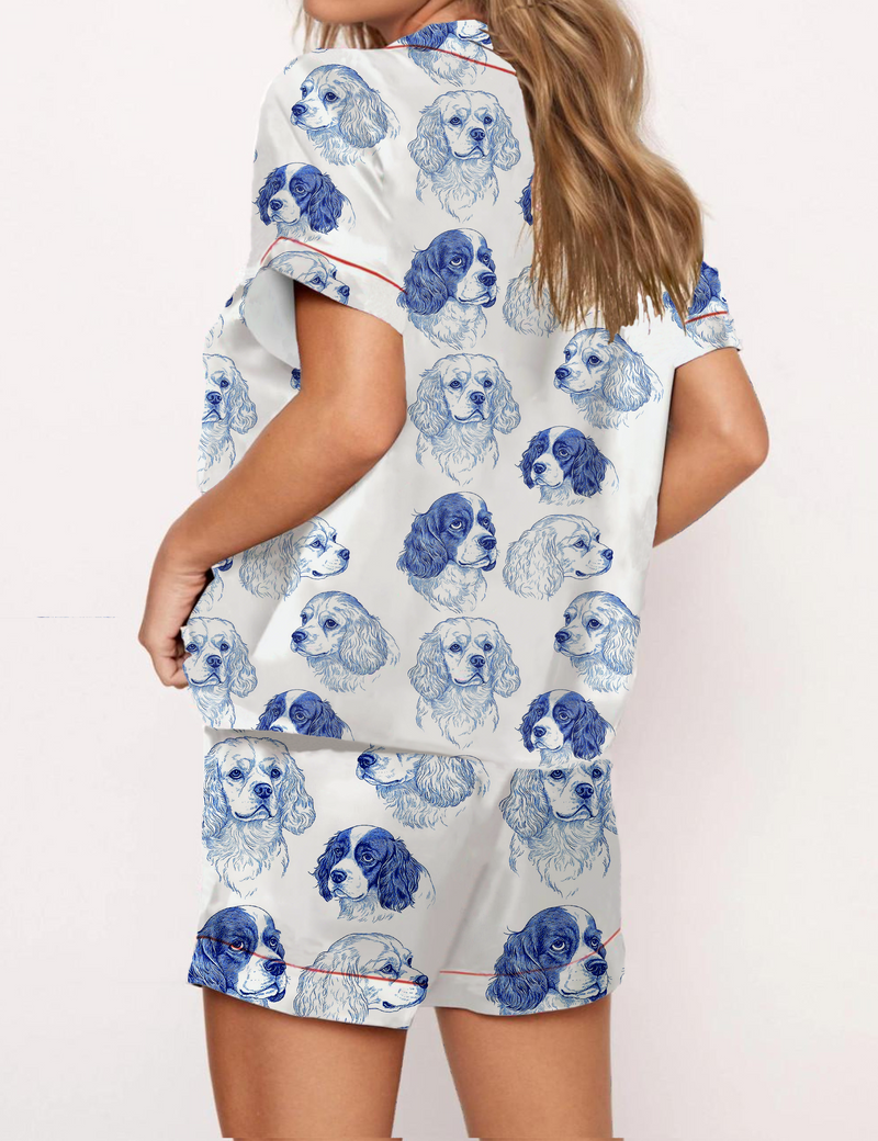 Cavalier King Charles Spaniel Silky Satin Pajama Short Set For Women