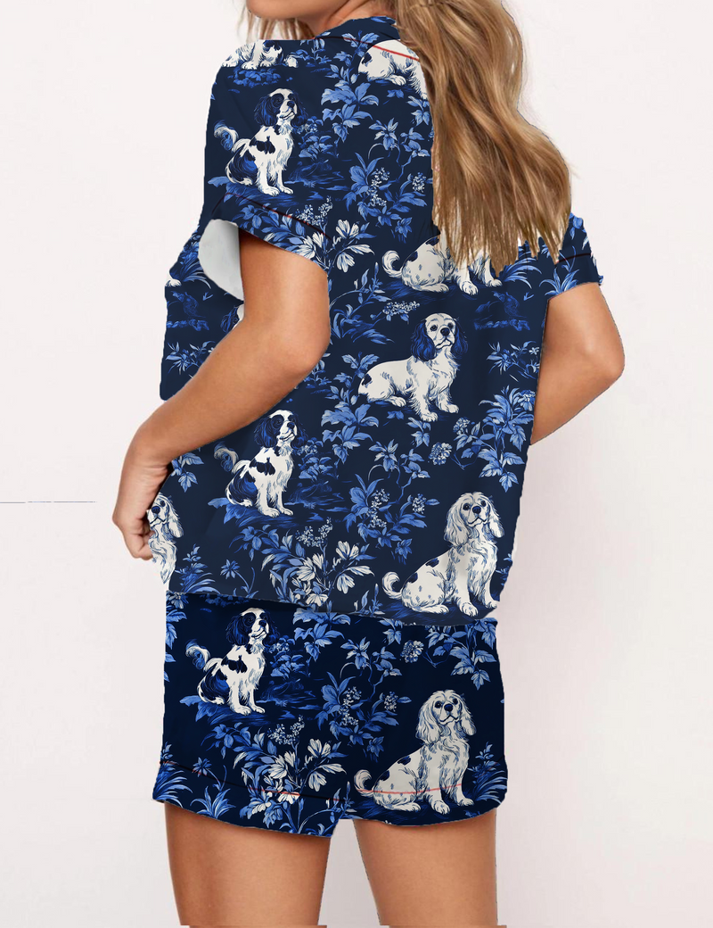 Cavalier King Charles Spaniel Silky Satin Pajama Short Set For Women