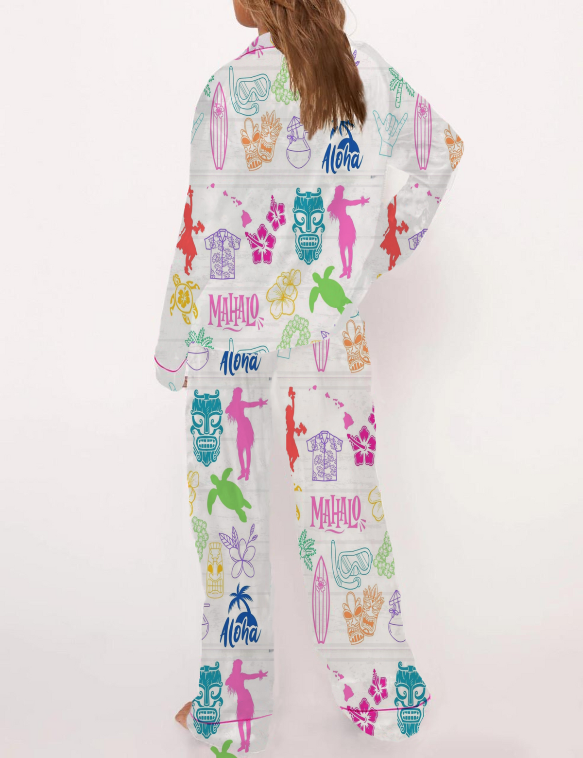 Hawaiian Silky Satin Pajama Short Set For Women