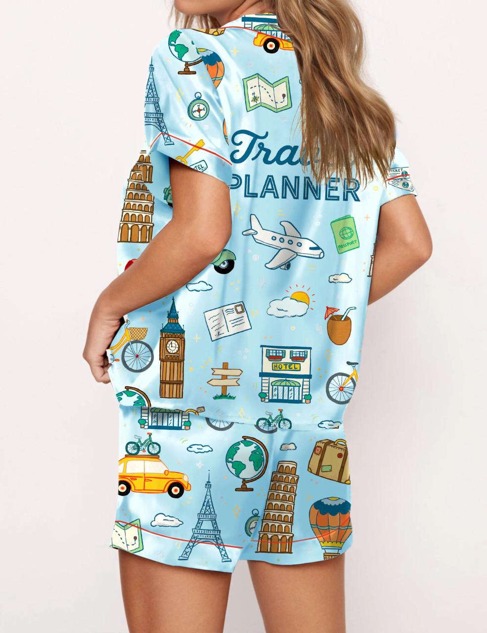 Travel Planner Satin Pajama Set For Women	