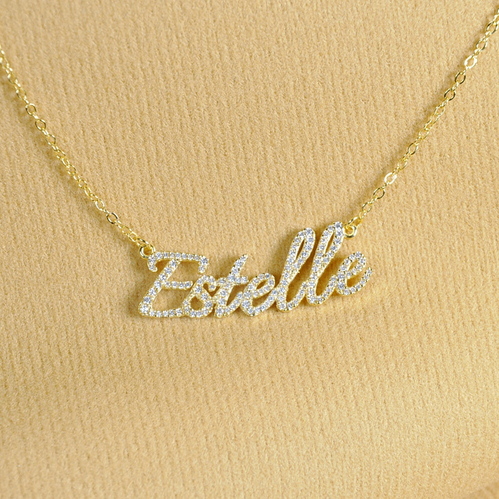 Personalized Dainty Name Necklace with Diamond Minimalist Necklace Iced Out Jewelry