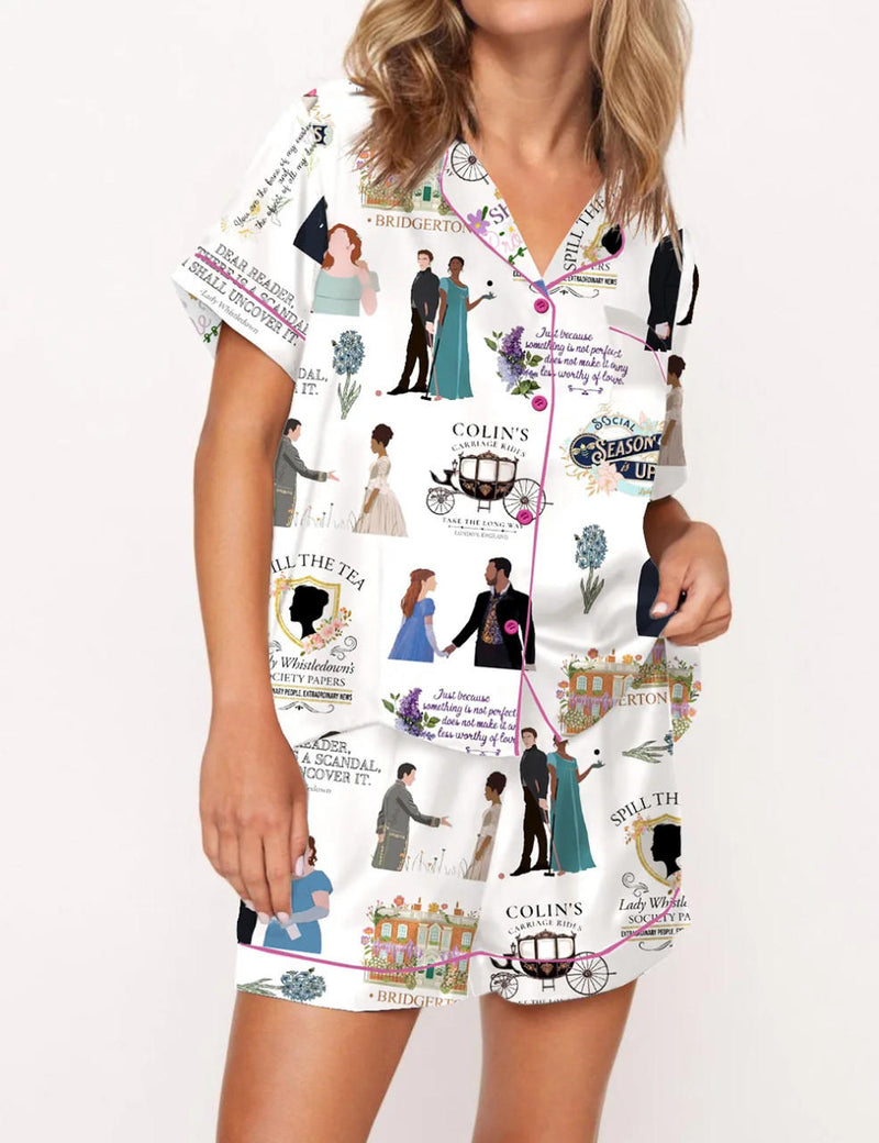 Spill The Tea Whistledown Satin Pajama Set For Women	