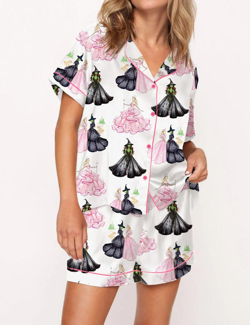 Wicked Print Satin Pajama Set For Women	