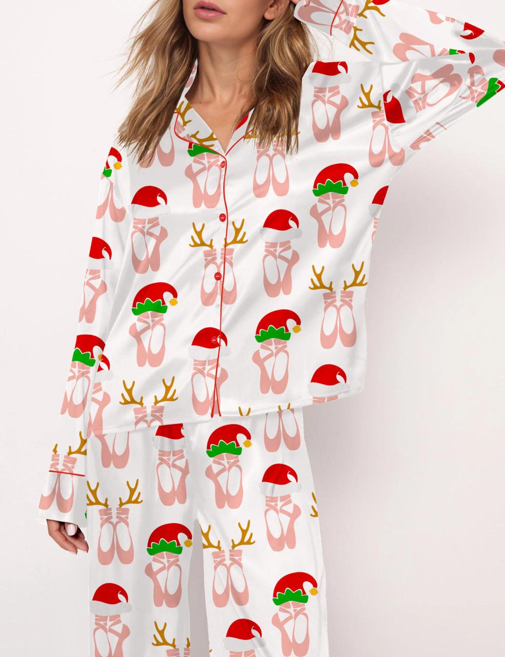 Christmas Ballet Shoes Satin Pajama Set For Women	