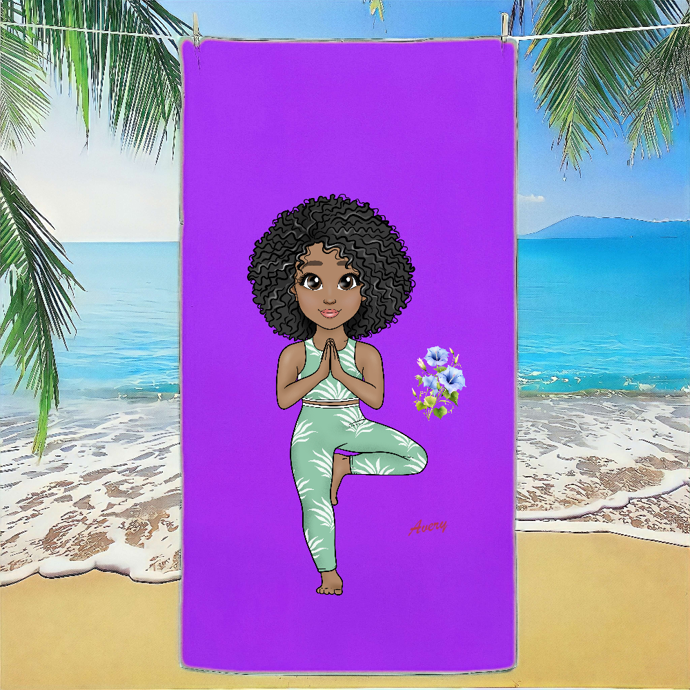 Personalized Multicolor Birth Flower Cartoon Sport Yoga Fitness Girl Soft Quick Dry Beach Towel with Name Vacation Beach Accessories Gift for Friend