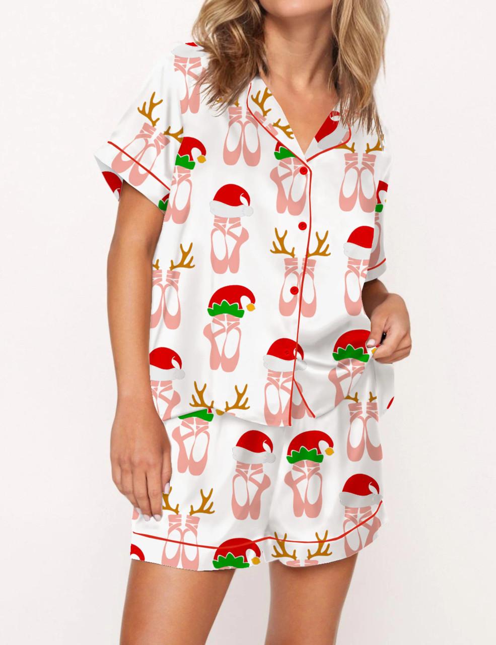 Christmas Ballet Shoes Satin Pajama Set For Women	