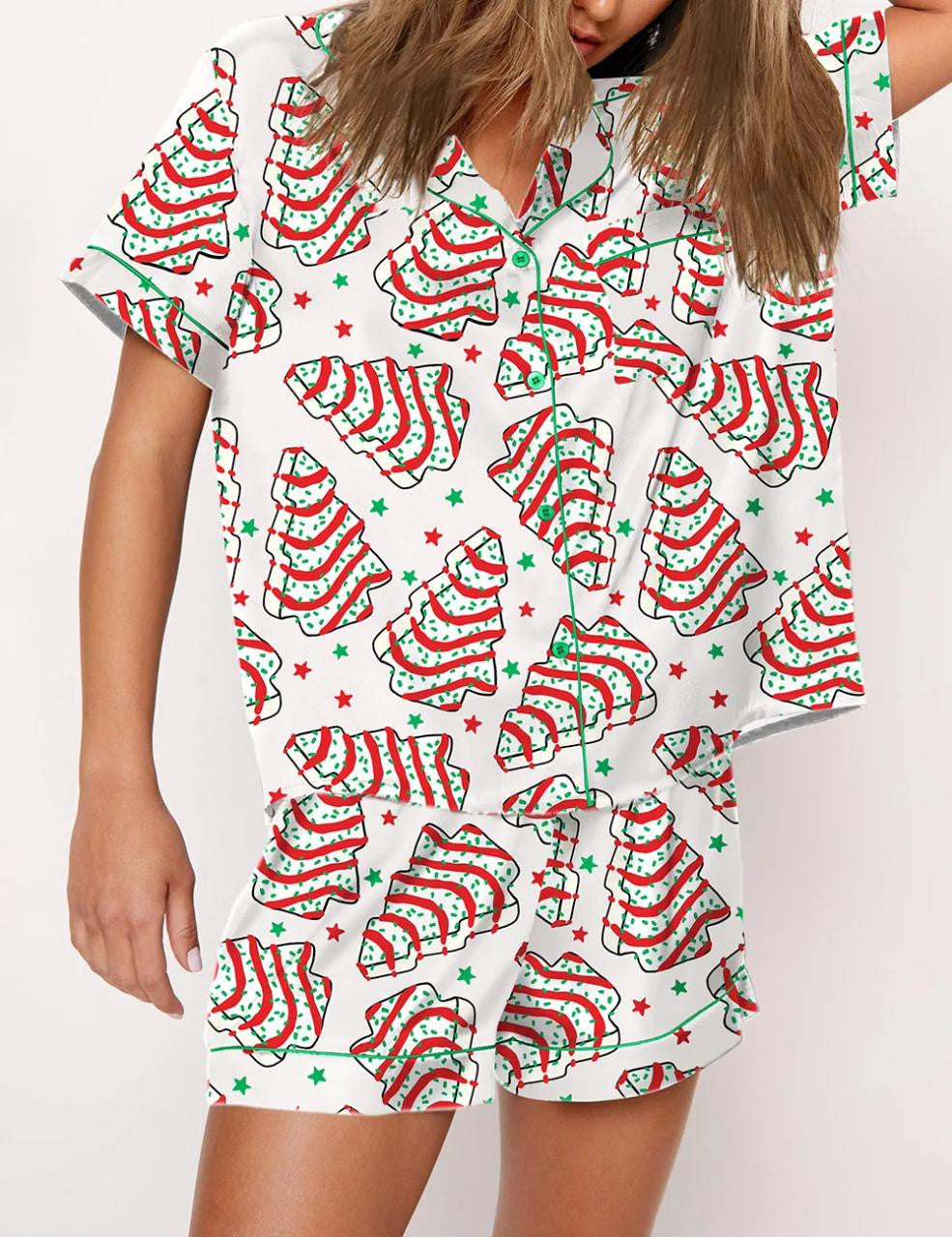 Christmas Tree Cakes Silky Satin Pajama Set For Women	