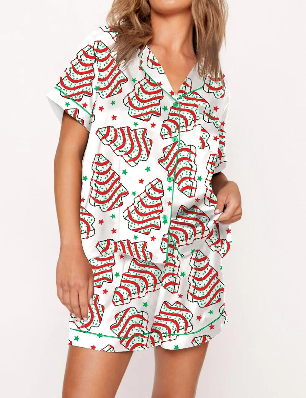Christmas Tree Cakes Silky Satin Pajama Set For Women	