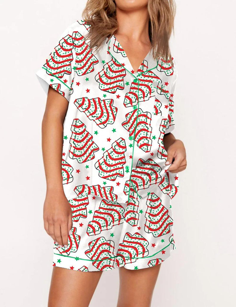 Christmas Tree Cakes Silky Satin Pajama Set For Women	