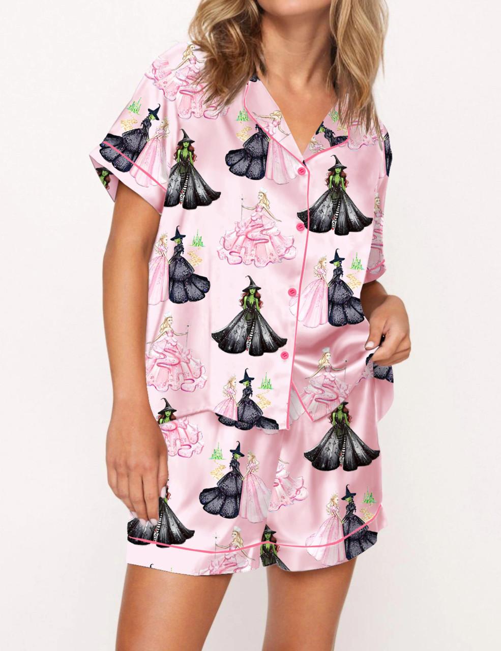 Wicked Print Satin Pajama Set For Women	
