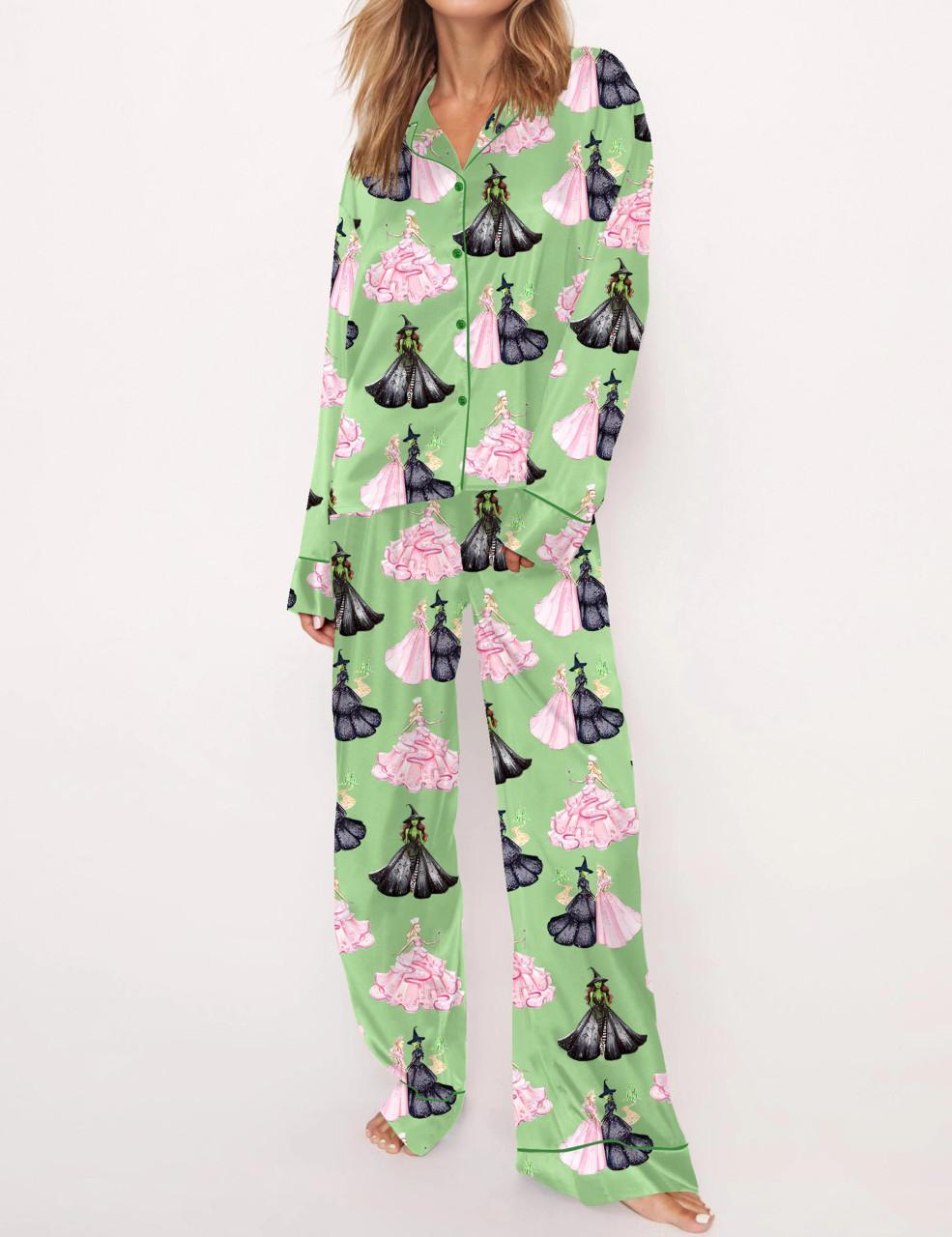 Wicked Print Satin Pajama Set For Women	