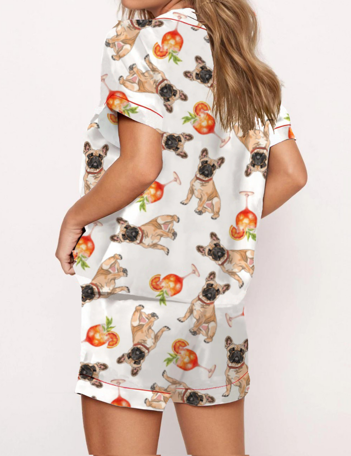 Aperol Spritz And French Dog Satin Pajama Short Set