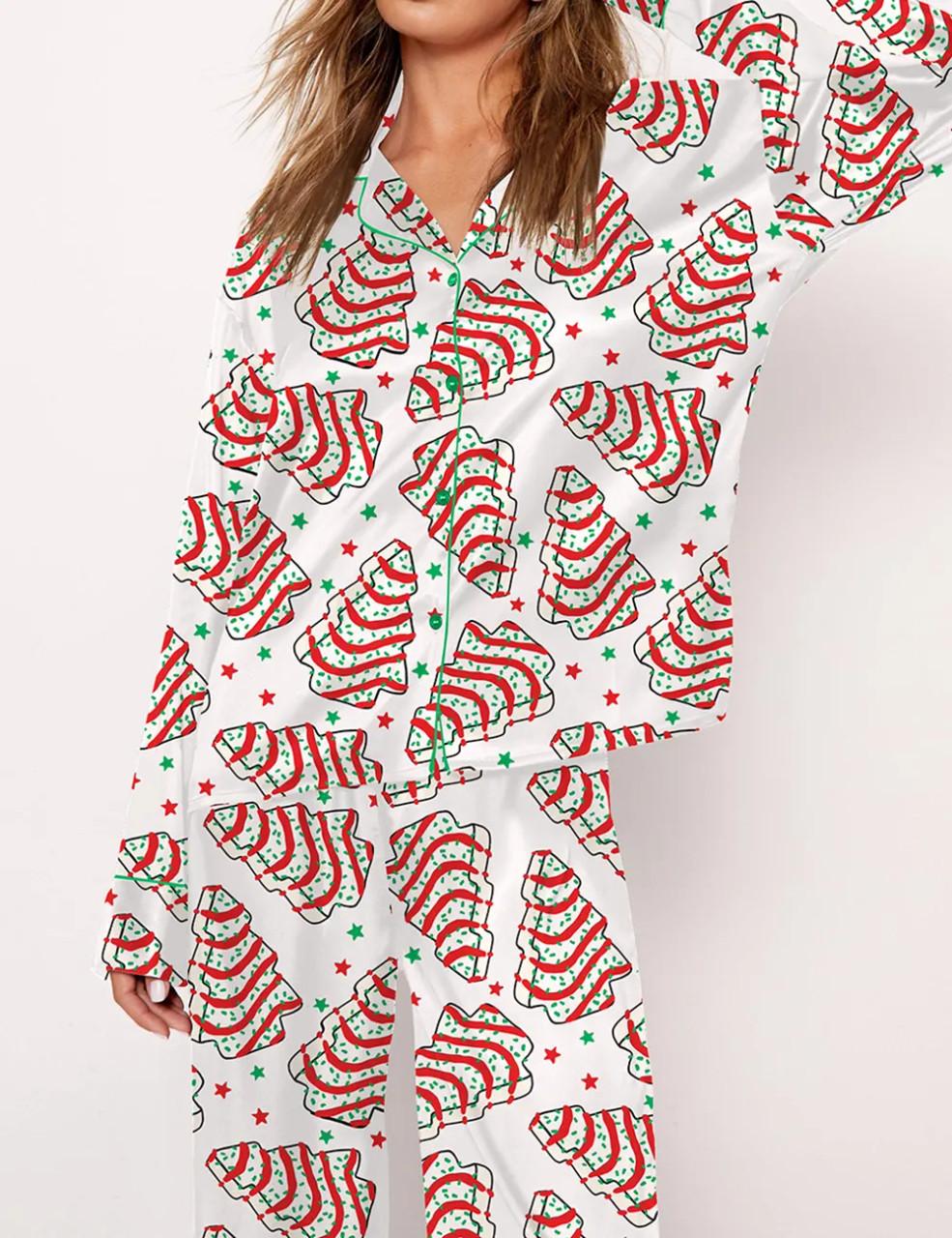 Christmas Tree Cakes Silky Satin Pajama Set For Women	