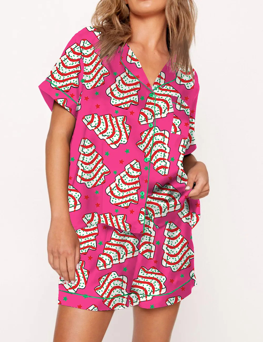 Christmas Tree Cakes Silky Satin Pajama Set For Women	