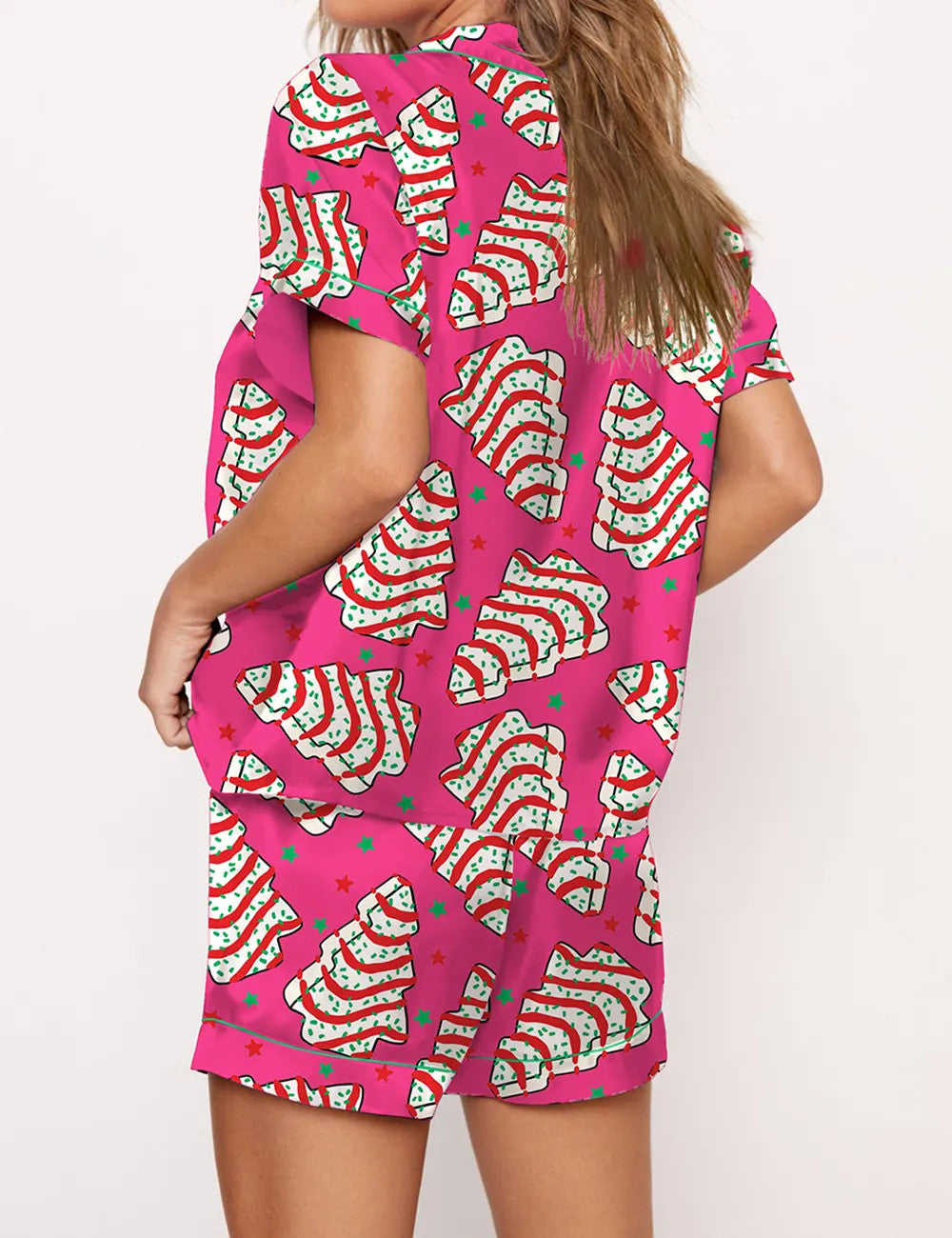 Christmas Tree Cakes Silky Satin Pajama Set For Women	