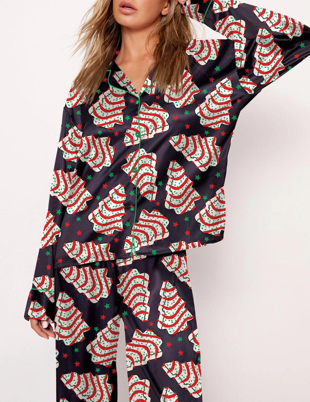 Christmas Tree Cakes Silky Satin Pajama Set For Women	