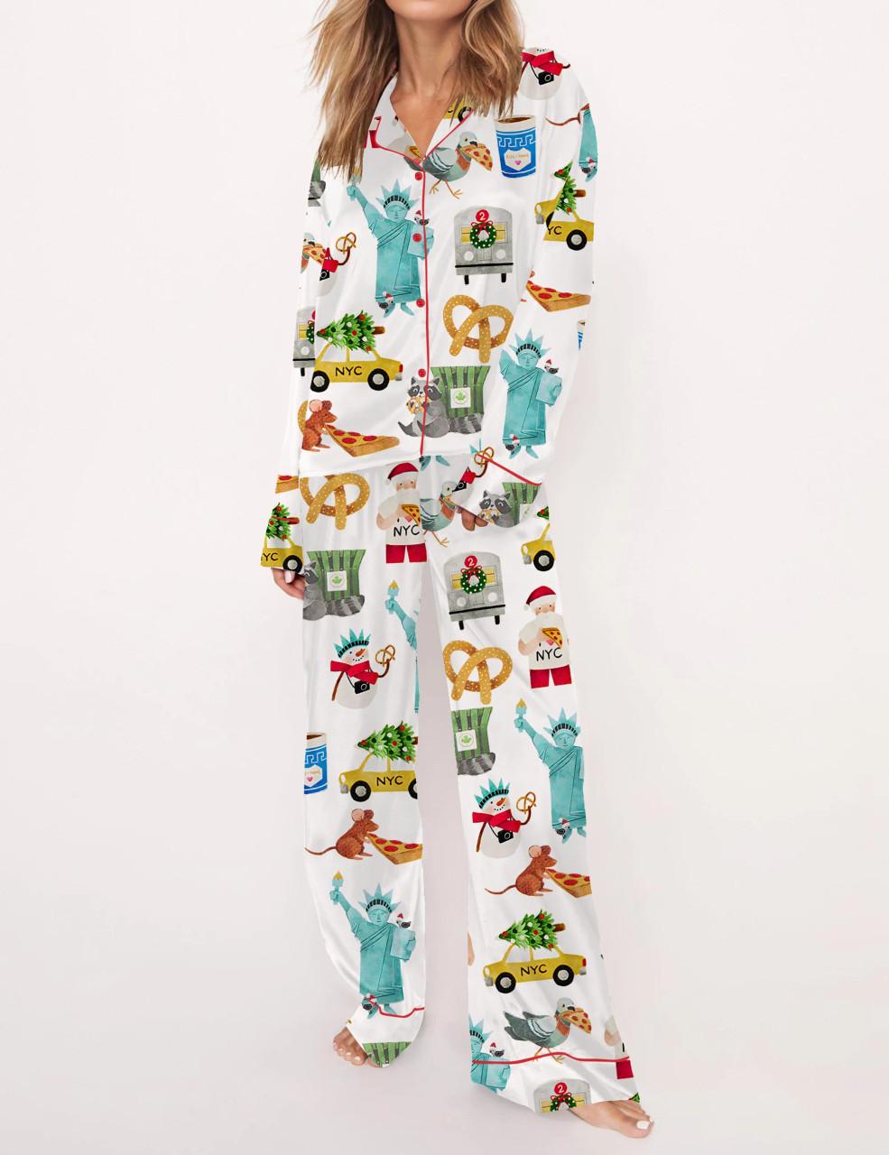 New York Christmas Satin Pajama Set For Women	