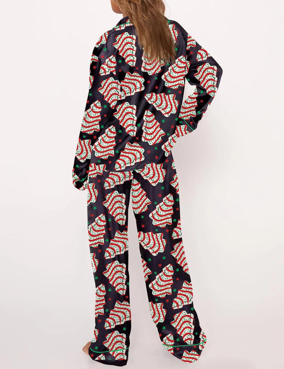 Christmas Tree Cakes Silky Satin Pajama Set For Women	
