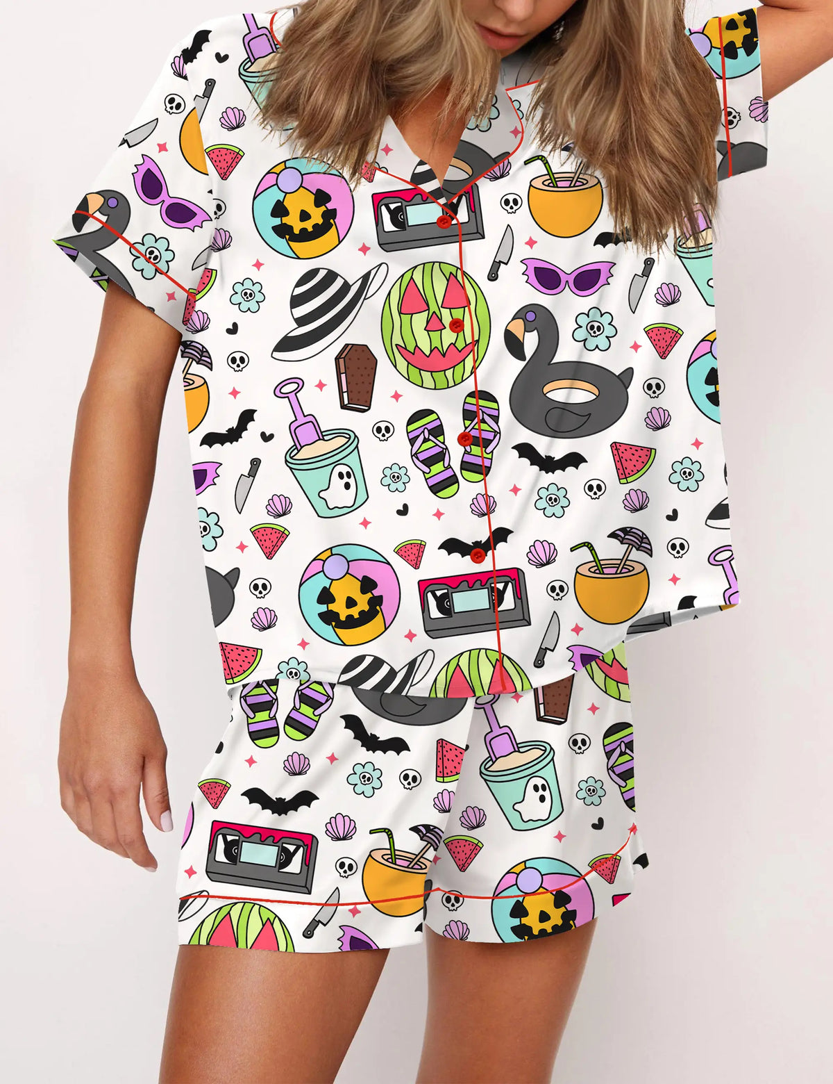 Summerween Halloween Spooky Silky Satin Pajama Set For Women	