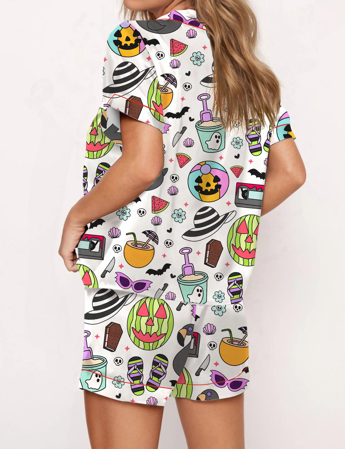 Summerween Halloween Spooky Silky Satin Pajama Set For Women	