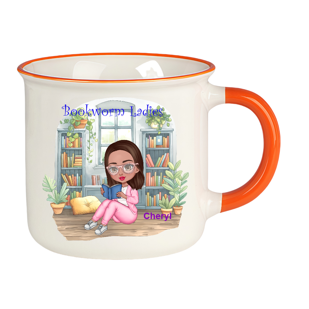 Personalized Bookworm Ladies Coffee Milk Cup Cartoon Ceramic Mug With Name Birthday Gift for Family Friend Bookworms Book Lovers