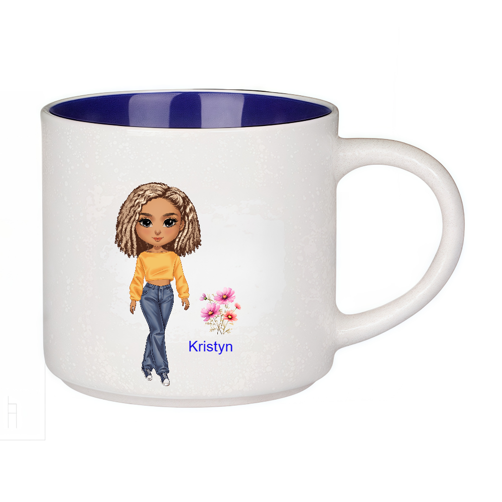 Personalized Cartoon Chibi Girl Coffee Cup Cartoon Ceramic Mug With Birth Flower and Name Birthday Gift for Women