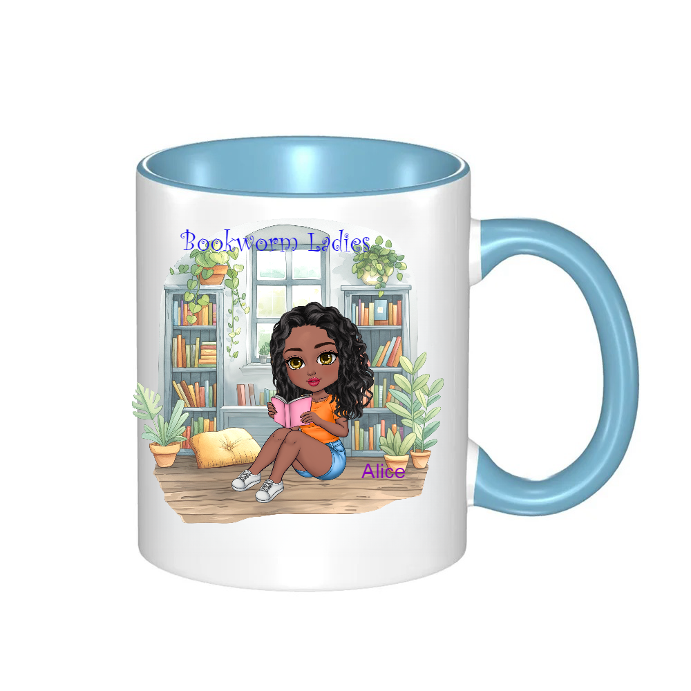 Personalized Bookworm Ladies Coffee Cup Cartoon Ceramic Mug With Name Birthday Gift for Family Friend Bookworms Book Lovers
