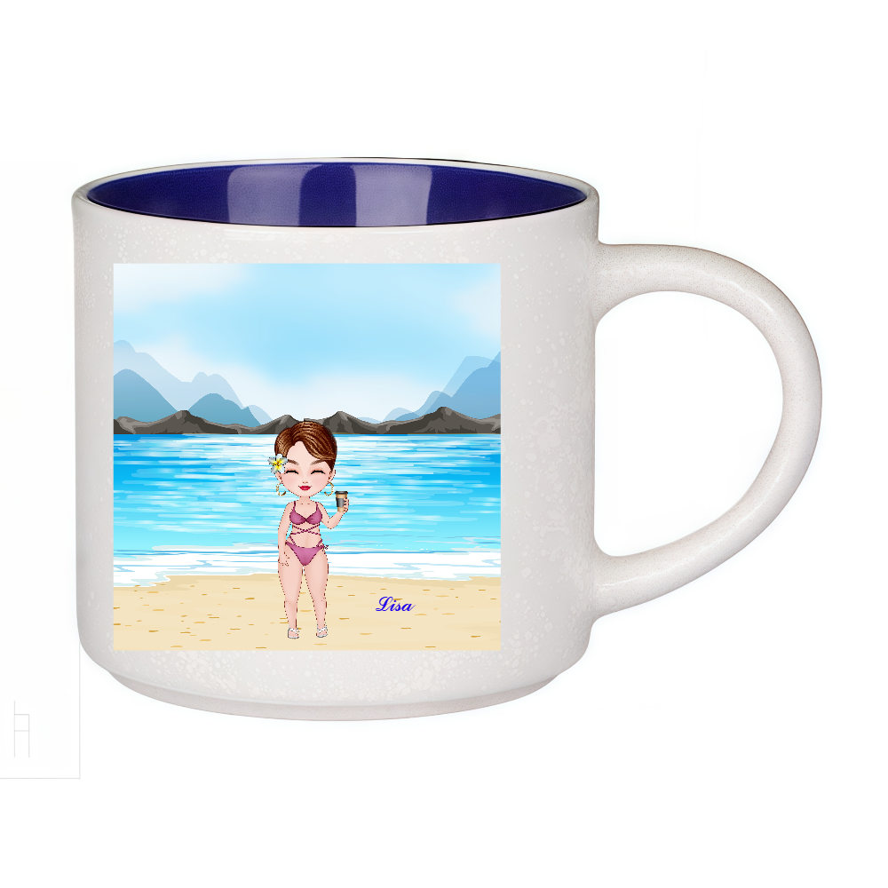 Personalized Cartoon Beach Girl Coffee Cup Ceramic Mug Birthday Gift for Her