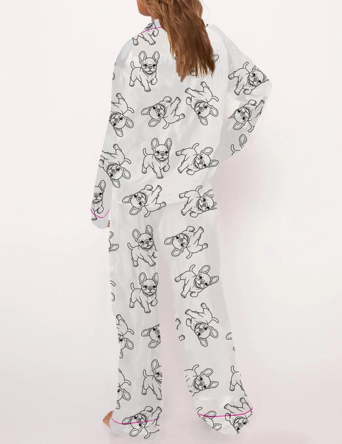 French Bulldog Satin White Pajama Set