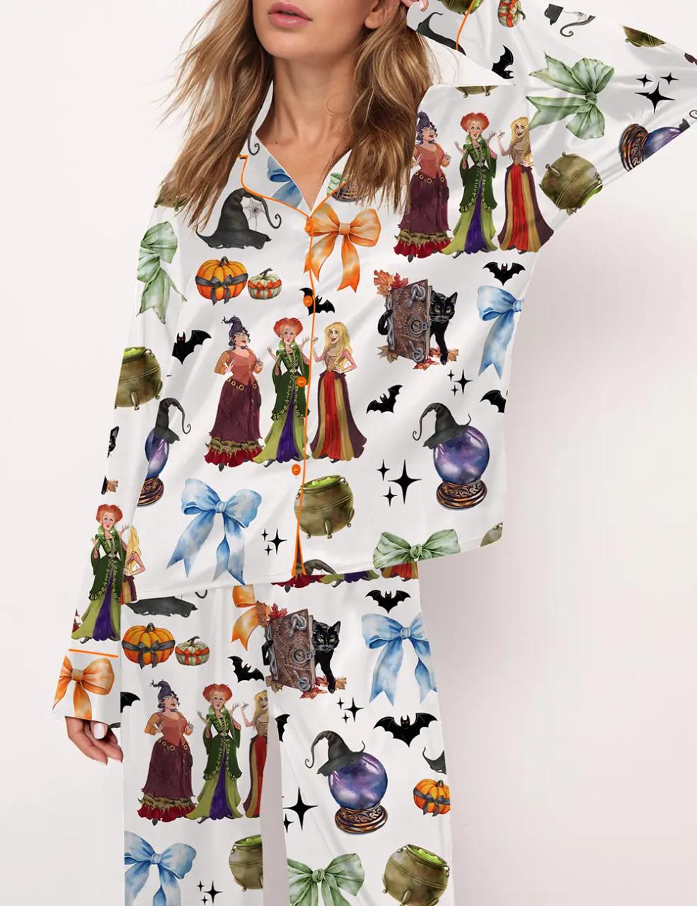 Retro Halloween Bad Witches Satin Pajama Set	