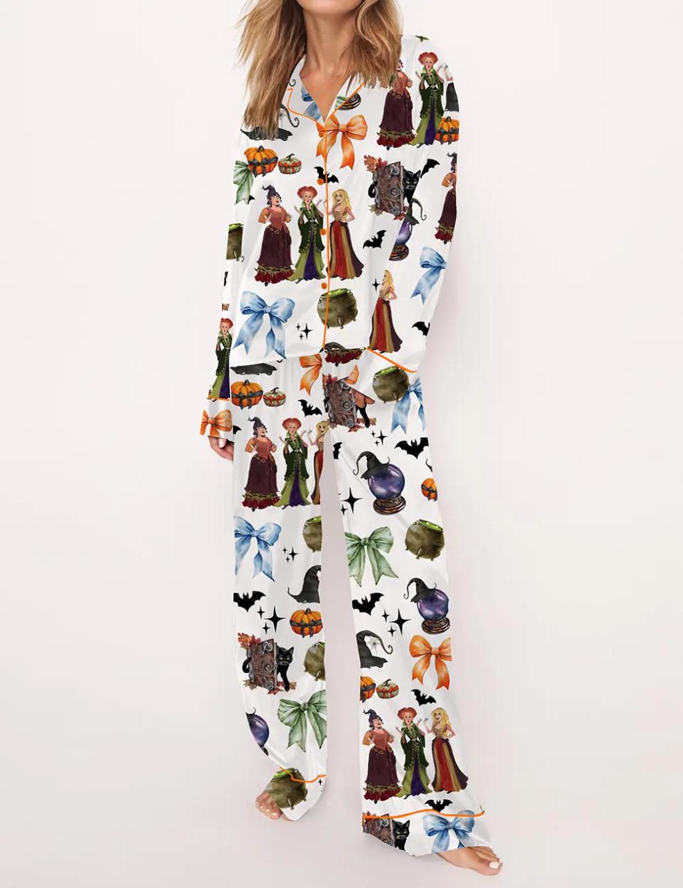 Retro Halloween Bad Witches Satin Pajama Set	