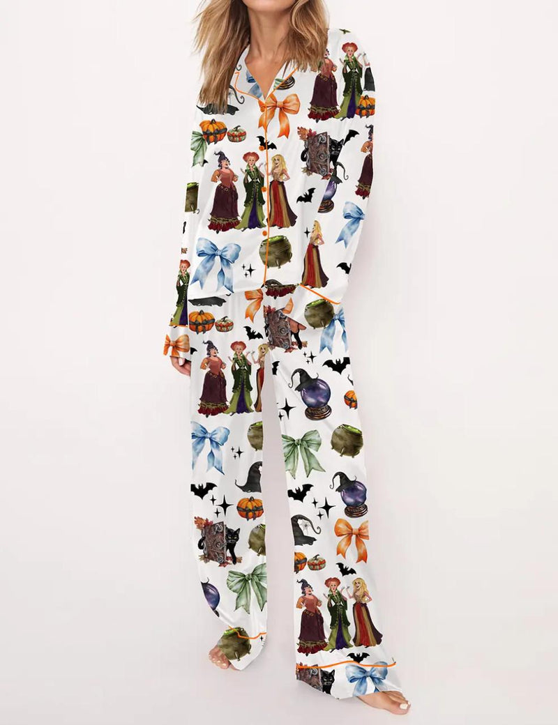 Retro Halloween Bad Witches Satin Pajama Set	