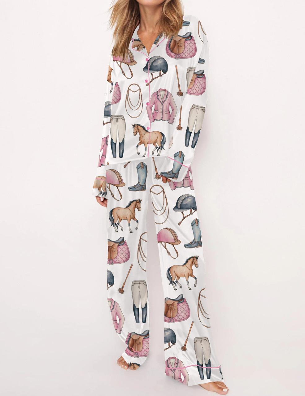 Pink Horseback Riding Satin Pajama Set For Women	