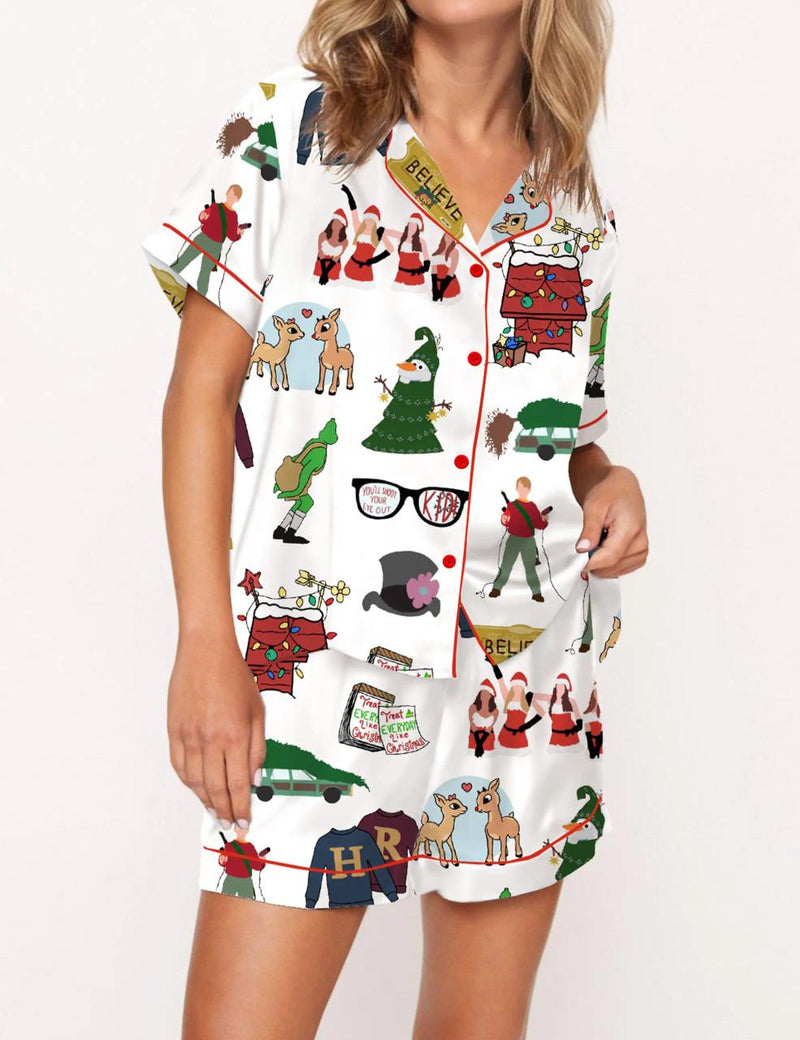 Christmas Classics Satin Pajama Set For Women	