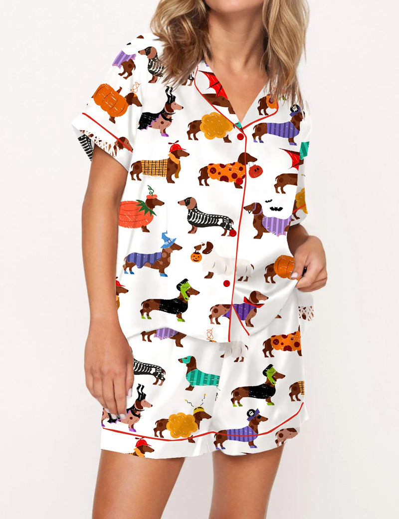 Halloween Dachshund Silky Satin Pajama Set For Women	
