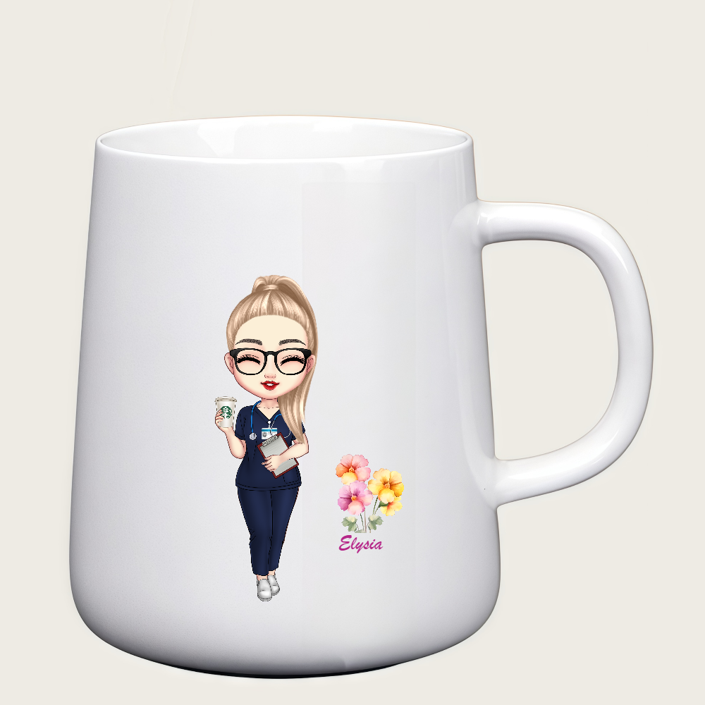 Personalized Doctor Coffee Cup Cartoon Ceramic Mug with Birth Flower and Name