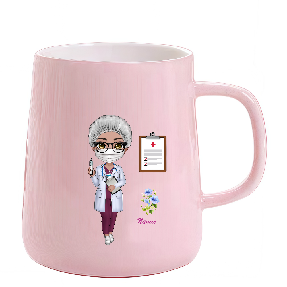 Personalized Doctor Coffee Cup Cartoon Ceramic Mug with Birth Flower and Name