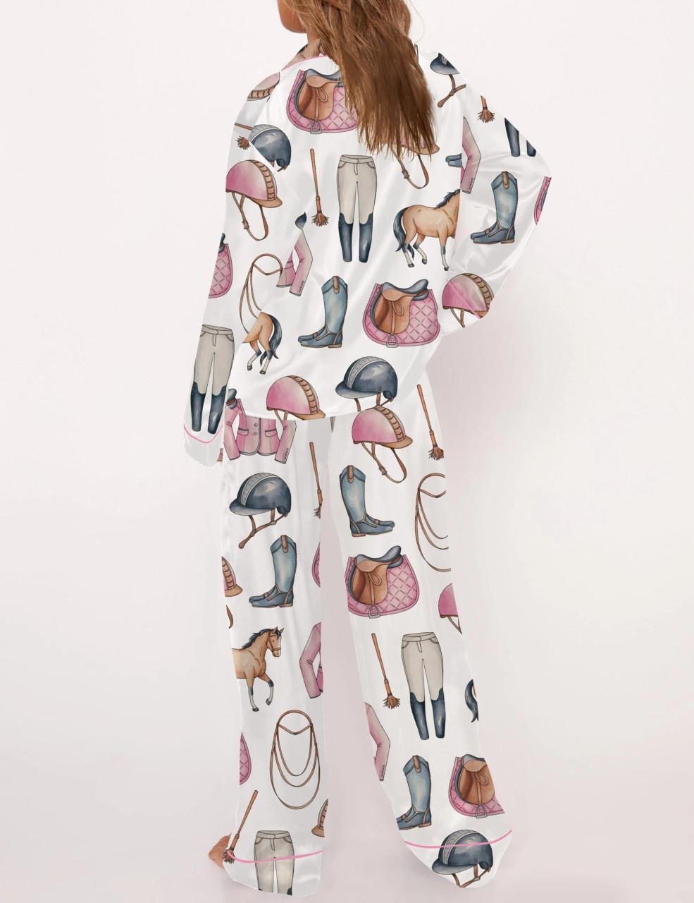 Pink Horseback Riding Satin Pajama Set For Women	