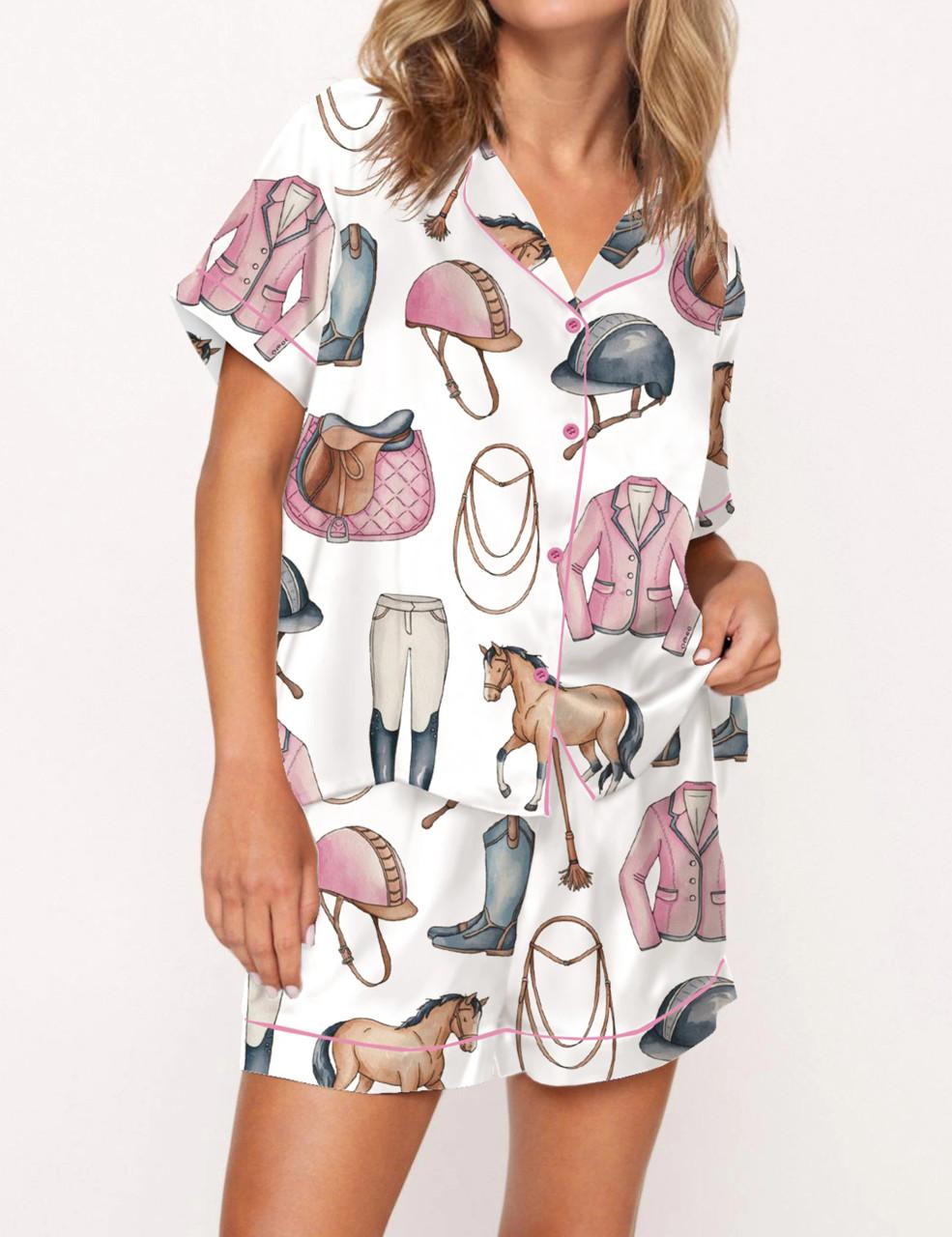 Pink Horseback Riding Satin Pajama Set For Women	