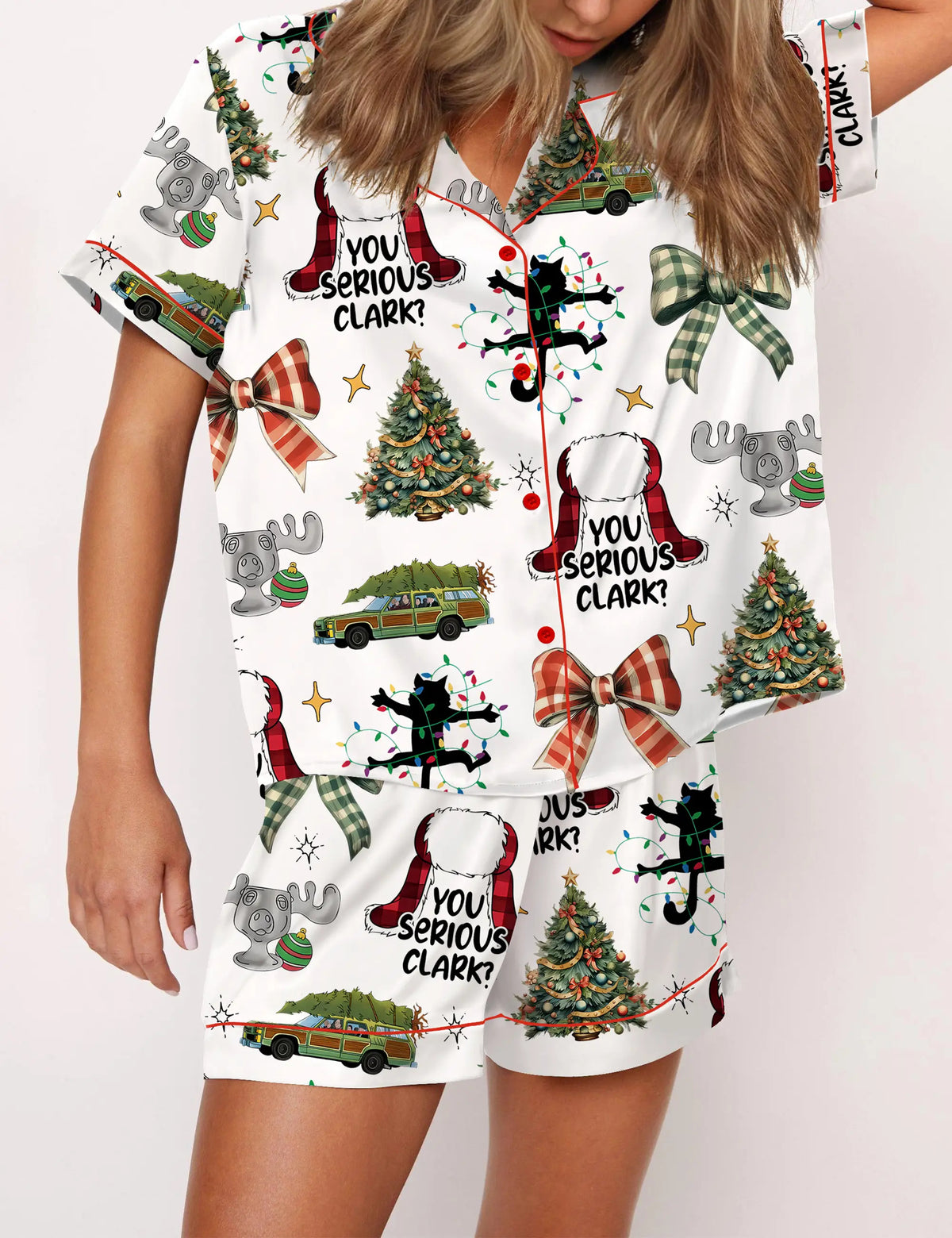 You Serious Clark Christmas Silky Satin Pajama Set For Women	